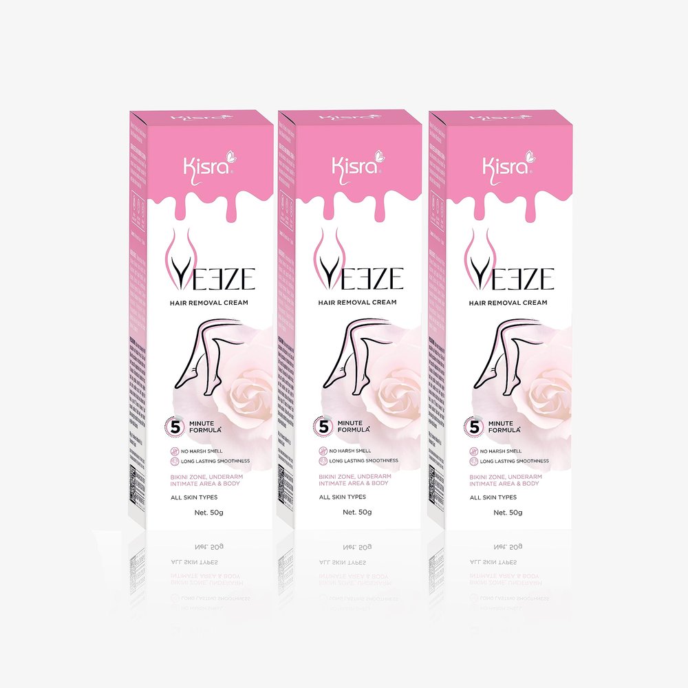 Kisra Veeze Hair Removal Cream with No Ammonia Smell | Men & Women Ideal for Bikini Line, Underarms, Intimate Areas, Legs & Arms | 3X Long Lasting Smoothness* | All Skin Types (3 X 50gm)
