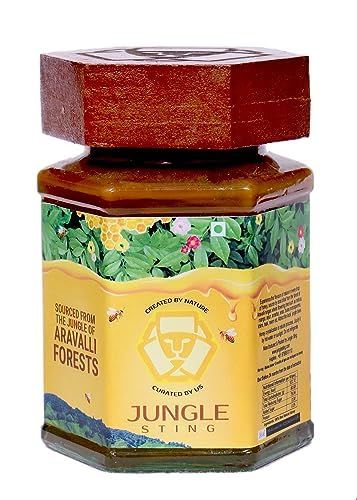 JUNGLE STING 100% Pure-Raw and Unprocessed Honey Collected From Wild Forest Hives, Naturally Sweet Without Added Extra Sugar, Unheated & Contains no preservatives, Wild Forest Flavour 500GM