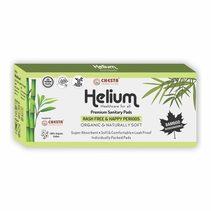 CHESTA FORMULATION New Helium Biodegradable Bamboo Premium Sanitary Pads - (Pack Of 1= 20 Pads - XXL-330mm) Pure Cotton 100% Rash-Free-Periods Full-Day & Full-Night High Absorbent