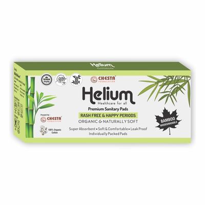 CHESTA FORMULATION New Helium Biodegradable Bamboo Premium Sanitary Pads - (Pack Of 1 * 25 = 25 Pads - XXL-330mm) Pure Cotton 100% Rash-Free-Periods Full-Day & Full-Night High Absorbent