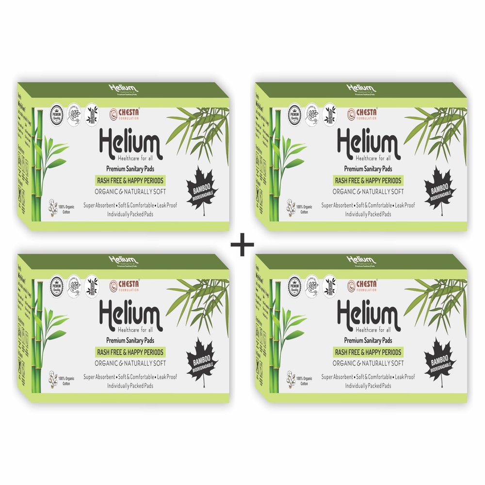 CHESTA FORMULATION New Helium Biodegradable Bamboo Premium Sanitary Pads - (Pack Of 4 = 100 Pads - XL-290MM+XXL-330mm) Pure Cotton 100% Rash-Free-Periods Full-Day & Full-Night High Absorbent