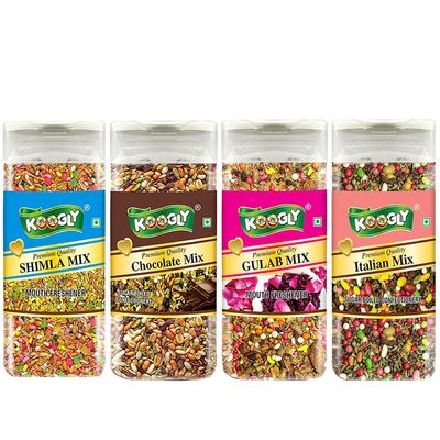KOOGLY SHIMLA MIX + CHOCOLATE MIX + GULAB MIX + ITALIAN MIX - HEALTHY DIGESTIVE | Sweet Saunf Mouth Freshener, After Meal and Drink Mukhwas Mouth Freshener - Easy to Store