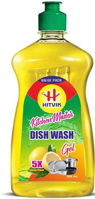 Hitvik KitchenMasterDishwash Liquid Active Gel with Lemon Fragrance | Faster Tough Grease Removal | Leaves No Residue