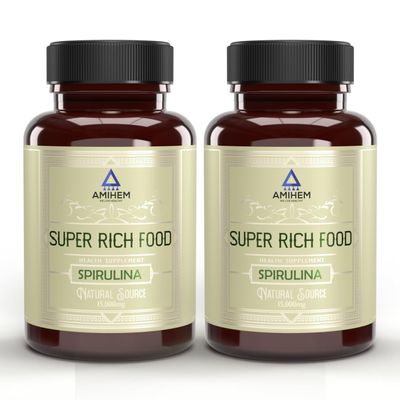 AMIHEM Spirulina Capsules | Supports Gut Health, Eye Health, Energy, Endurance & Immunity | 1000mg Per Serving | Pack of 2
