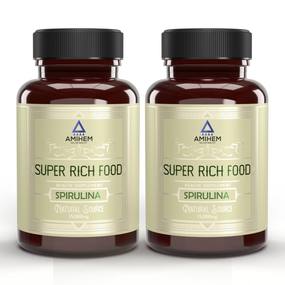 AMIHEM Spirulina Capsules | Supports Gut Health, Eye Health, Energy, Endurance & Immunity | 1000mg Per Serving | Pack of 2