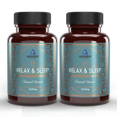 AMIHEM Ashwagandha Capsules 500mg | Stress Relief, Sleep Support & Cognitive Enhancement | Added Vitamin E and Vitamin B6 | Pack of 2