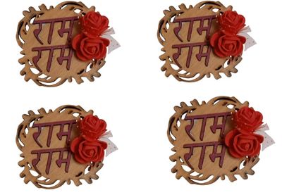 Ram Ram Wooden Laser Cut Soan for Rakhi/Pooja/Door Tags SSVTHDR003 (4 Pairs - 8 pcs)