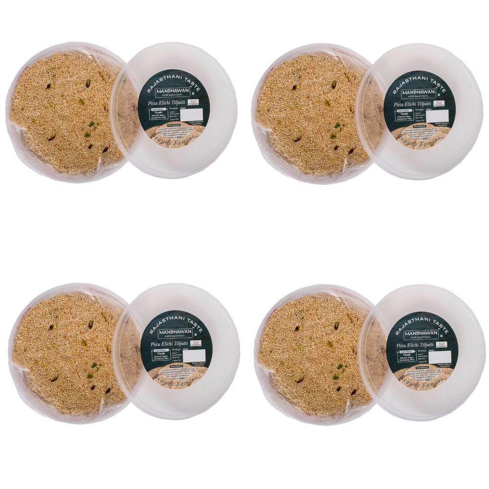 MANBHAWAN Pista Elaichi Til patti Beawar 500 * 4, Peanut sesame jaggery chikki bar jar, khasta gajak, Indian sweets,