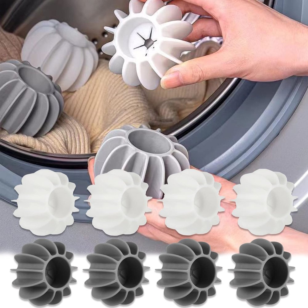 RUSTAMM 8 Pcs Reusable Laundry Balls Scrubbing Balls Gray White Washing Machine Special Ball Silicone Tidy Clothes Deep Cleaning Anti-Winding