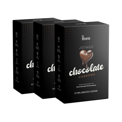 JoyMax Chocolate Condoms for Men | Ultra-Thin, Smooth & Flavoured Protection Pack of 3, (10 sheets each)