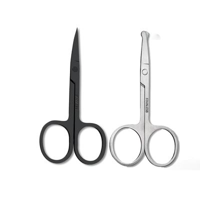 Black and Sliver 2 Pack Curved and Rounded Facial Hair Scissors Set for Men Women - Mustache, Nose, Beard, Eyebrows, Eyelashes and Ear Hair Cutting Scissors - Stainless Steel Trimming Scissors