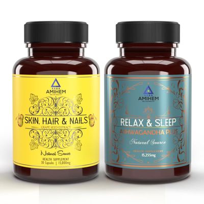 AMIHEM's Antioxidant Bundle: Grape Seed Extract Capsules | Ashwagandha Capsules with Vitamin E & Vitamin B6 | Antioxidant Capsules