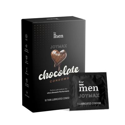 JoyMax Chocolate Condoms for Men | Flavoured, Extra Smooth & Lubricated Protection | Pack of 10 with Disposal Pouches