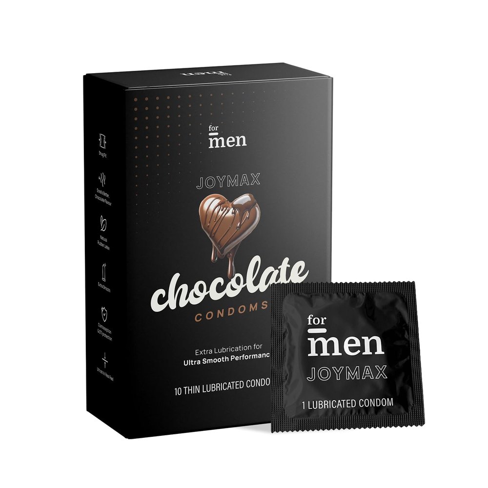 JoyMax Chocolate Condoms for Men | Flavoured, Extra Smooth & Lubricated Protection | Pack of 10 with Disposal Pouches