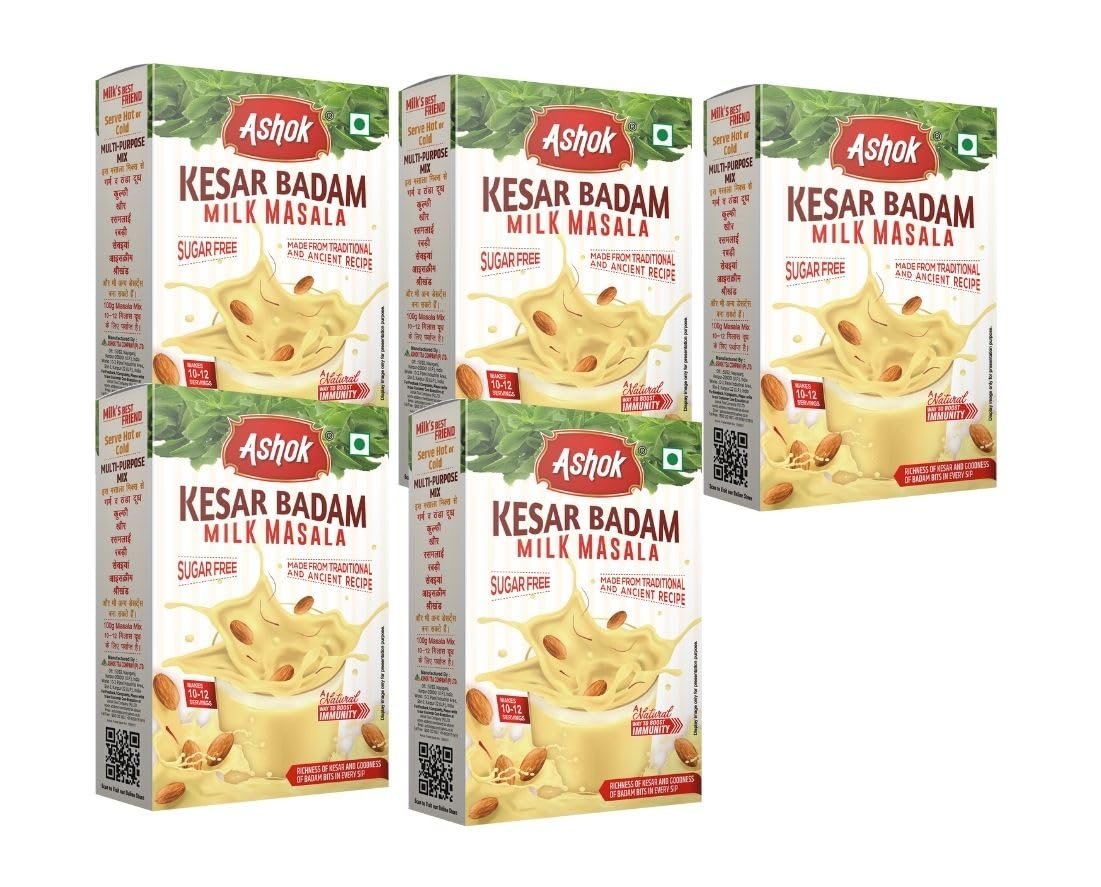 Ashok Kesar Badam Milk Masala Powder (Sugar Free Kesar Badam, Pack of 5)