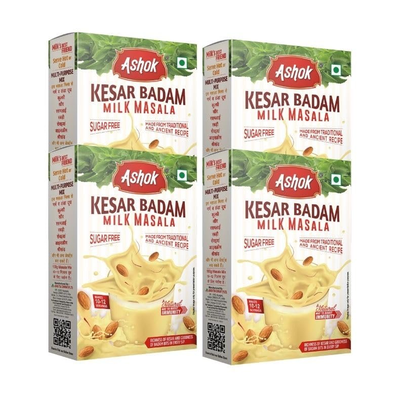 Ashok Kesar Badam Milk Masala Powder (Sugar Free Kesar Badam, Pack of 4)