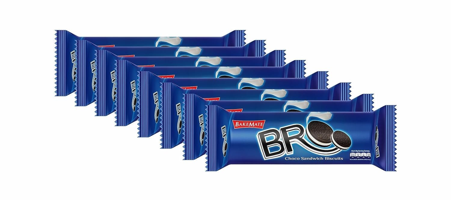 BakeMate Bro Cookie Biscuits | Sandwich Cream Biscuits | Combo Pack | Family Size Pack of 8 Units x 100G, Vanilla Flavouring