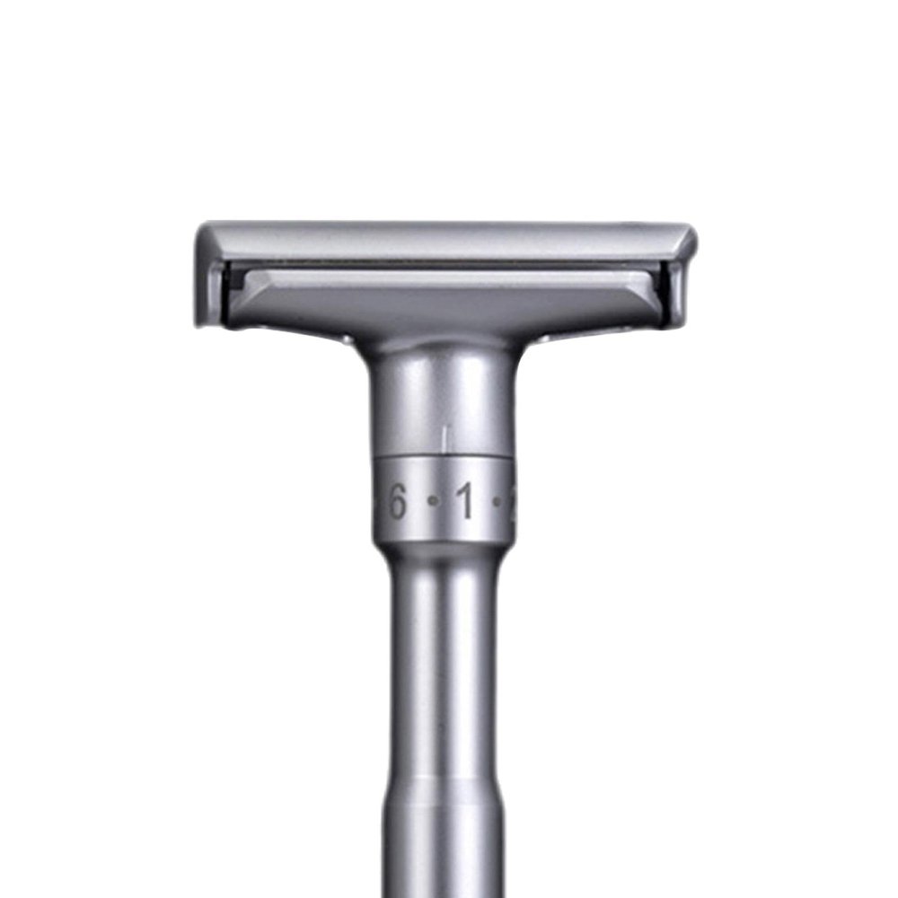 Adjustable Double Edge Safety Razor with Stand Holder Portable Manual Shaver Silver