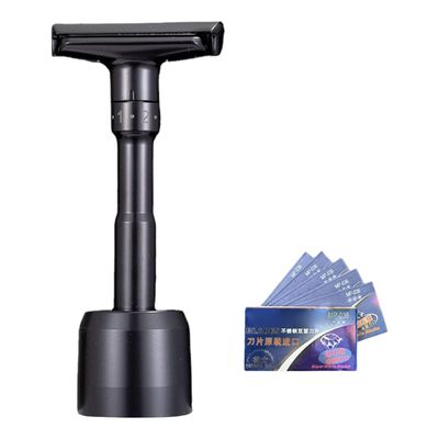 Adjustable Double Edge Safety Razor with Stand Holder Portable Manual Shaver Black