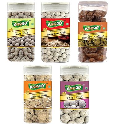 KOOGLY AAM GOLI + ANARDANA GOLI + CHATPATA AMLA + GULKAND PATTI + RAM LADDU - HEALTHY DIGESTIVE | Digestive & Tasty Mouth Freshener | Hygienically Packed Traditional Pachak
