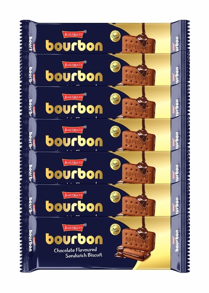 BakeMate Bourbon Biscuits - Chocolate Cream Filled Sandwich Biscuits | Bourbon Family Pack Combo of 7| Cream Sandwich Biscuit | Rich Chocolate Flavor | 945g ((Packaging Might Vary)