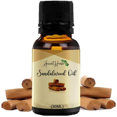 ANCIENT HEALER Sandalwood Essential Oil | Natural & Organic Oil for Skin, Face, Hair, Aromatherapy & Candle Making | Pure Oil for Skincare & Relaxation | Diffuser & Candle Making Ingredient - 30ml