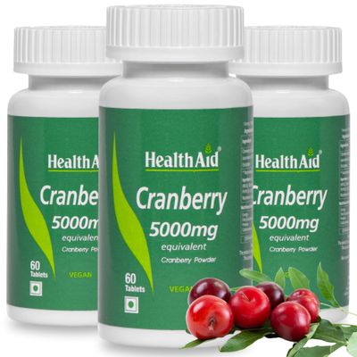 HealthAid Cranberry Health Supplement For Men & Women - Pack Of 3 | Promotes Energy & Stamina | Supports Kidney Health, Urological Health & Manage UTIs | Antioxidant Rich Supplement | Gluten Free