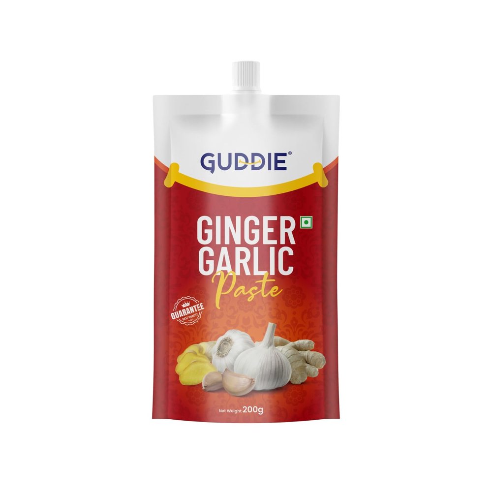 Nutty Guddie Ginger Garlic Paste- 200g, (Pack of 2 Pcs) Naturally Processed, Quality Assured, Fresh Ingredients | 100% Natural, Easy to Cook, Low Cholesterol, No Preservatives & Artificial Colour, Naturally Processed Adrak Lasun Paste