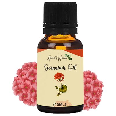 ANCIENT HEALER Geranium Essential Oil | Natural & Organic Oil for Skin, Face, Hair, Aromatherapy & Candle Making | Pure Oil for Skincare & Relaxation | Diffuser & Candle Making Ingredient - 15ml