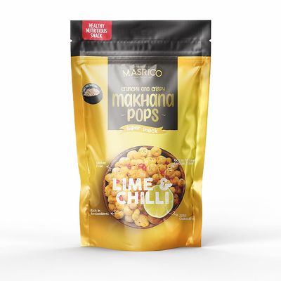 Masrico Premium Lime & Chilli Makhana 60 gms | Premium Phool Makhana | Lotus Seed Pop | Gorgon Nut Puffed Kernels | Healthy Snacking |