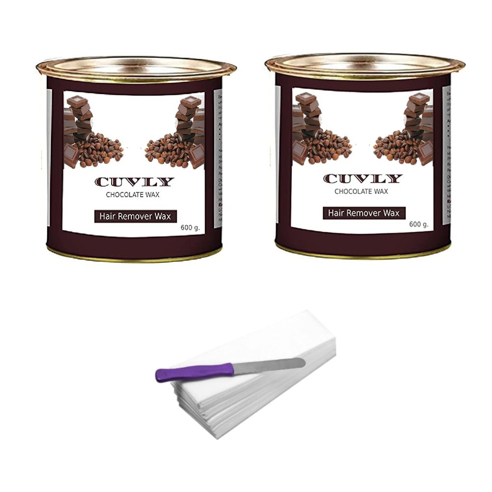 CUVLY Waxing Hair Removal Wax, Waxing Kit, Hair Removal Body Wax - (Chocolate Wax 600 g + 600 g + 35 Waxing Strips + Knife)