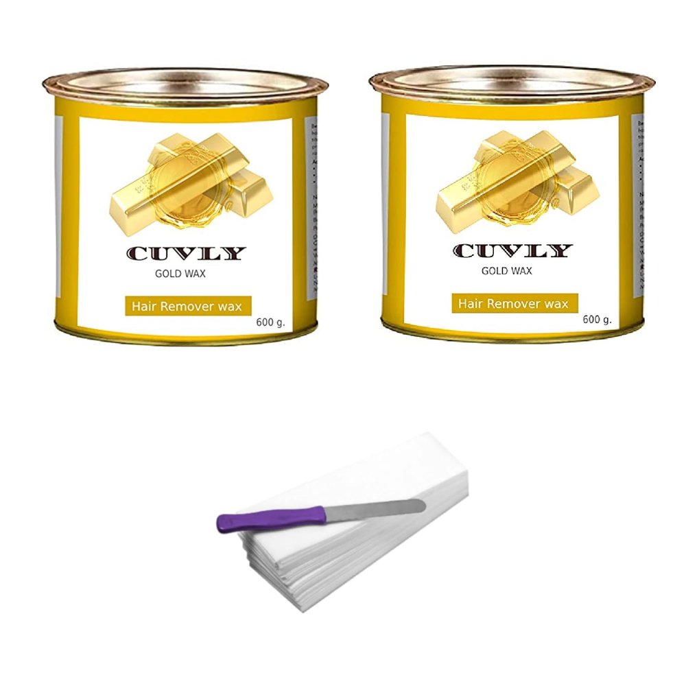 CUVLY Women Waxing Hair Removal Wax, Waxing Kit, Hair Removal Body Wax - (Pack of Gold Wax 600 Gm + 600 Gm + 35 Waxing Strips + Knife)