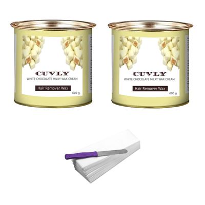 CUVLY Women Waxing Hair Removal Wax, Waxing Kit, Hair Removal Body Wax - (Pack of Milkey White Chocolate Wax 600 G + 600 G + 35 Waxing Strips + Knife)