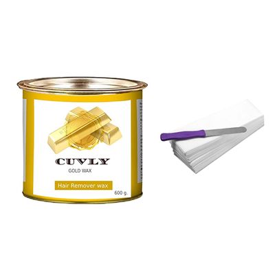 CUVLY Waxing Hair Removal Wax, Waxing Kit, Hair Removal Body Wax - (Gold Wax 600 g + 35 Waxing Strips + Knife)