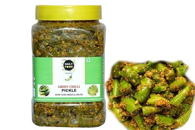 DAILY FOOD Homemade Organic Natural Rai Green Chilli Pickle Hari Mirch Ka Achar. (800Gm)