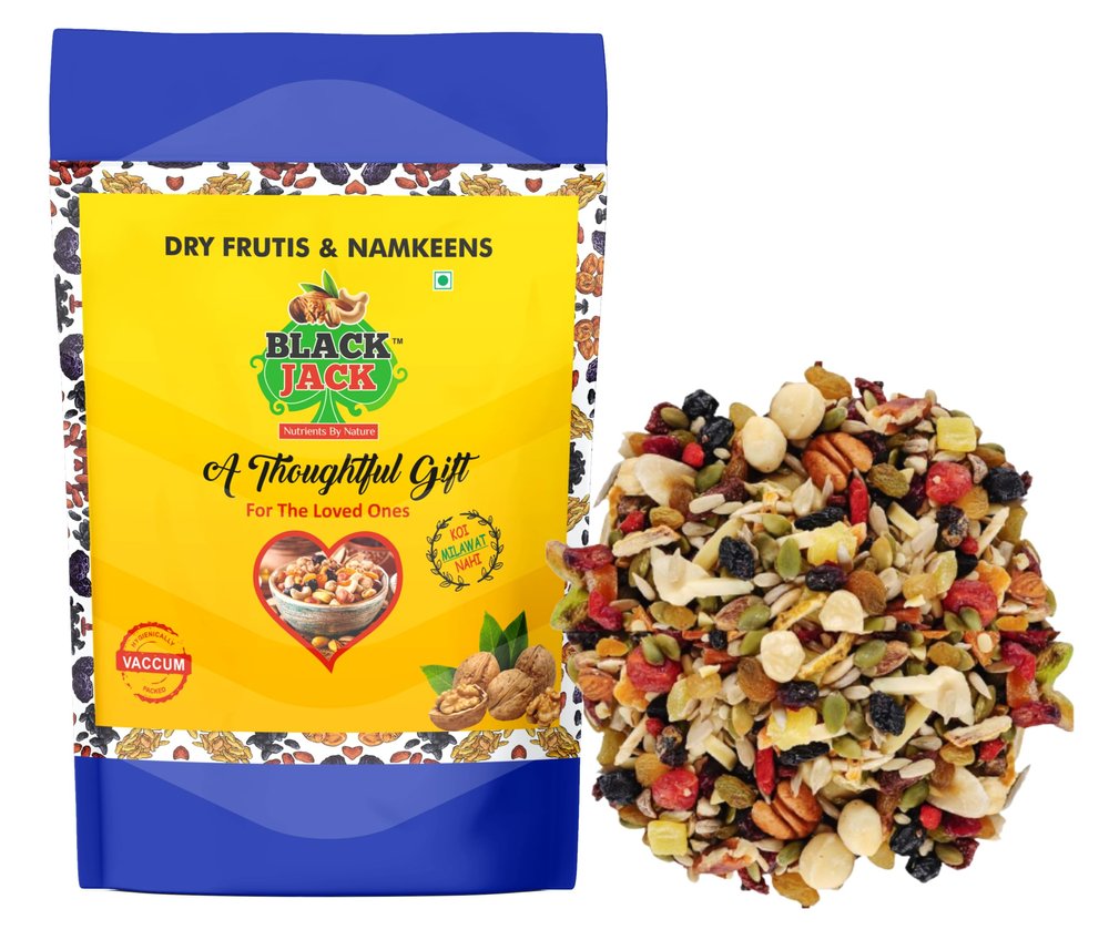 BLACKJACK 1 KG TRIAL MIX | PREMIUM MIXED NUTS | MIX NUTS DRYFRUITS | 11 IN 1 MIXED NUTS AND SEEDS LIKE ALMONDS, CASHEW,WALNUT, PUMPKIN SEES, GOLDEN LONG RAISINS,BLUEBERRY AND MANY MORE