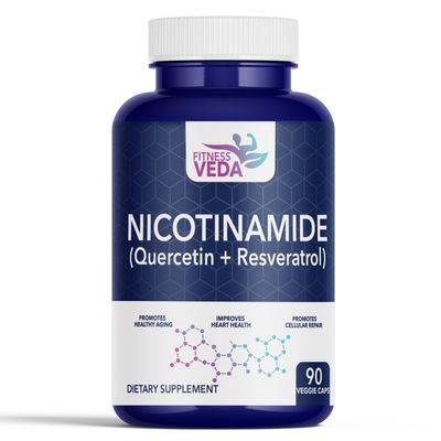 Fitness Veda NICOTINAMIDE (QUERCETIN + RESVERATROL) Nicotinamide Mononucleotide (NMN) Supplements Boosts NAD+ Levels - 90 Capsules