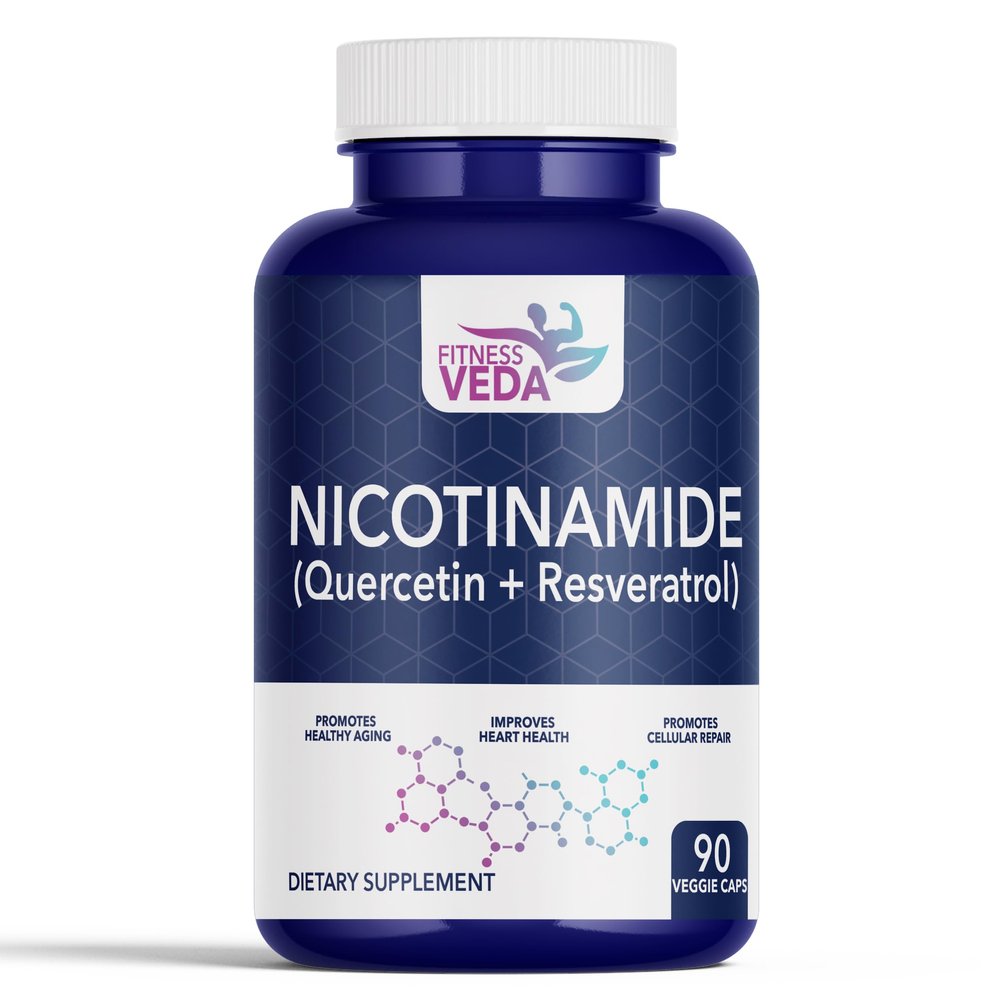 Fitness Veda NICOTINAMIDE (QUERCETIN + RESVERATROL) Nicotinamide Mononucleotide (NMN) Supplements Boosts NAD+ Levels - 90 Capsules