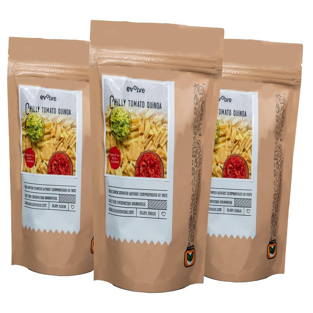 Evolve Quinoa Chips Healthy Snacks for Kids, Adults | Gluten Free, High Protein, Rich in Fiber, Energy Boosting, Preservative Free, Chilli Tomato Flavor - 100g Pack of 3
