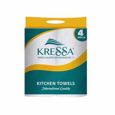 Kressa 2-Ply Kitchen Tissue Roll |Paper Towel | Pack of 4 Rolls x 60 Pulls |Total 240 Pulls (Pack of 4)