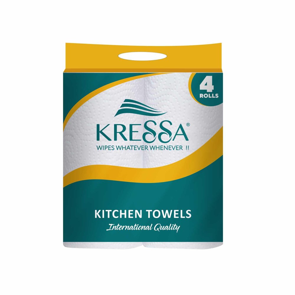Kressa 2-Ply Kitchen Tissue Roll |Paper Towel | Pack of 4 Rolls x 60 Pulls |Total 240 Pulls (Pack of 4)