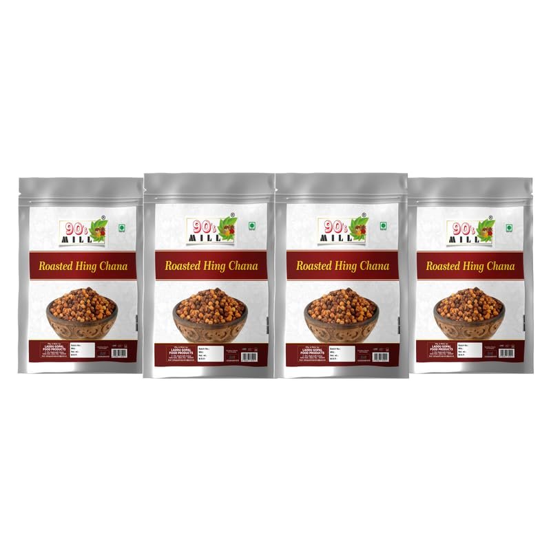 90's MILL Bhuna Chana with Hing & Cumin | Roasted Masala Chana | Guilt Free & Healthy Snack | Sand Roasted & Low Fat Oil Free Ready to Eat Tasty Lightly Spicy Low GI Namkeen Snack-850g*4Pack