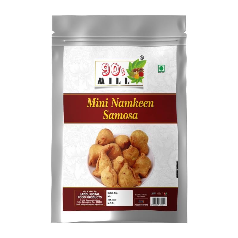 90's MILL Allahabad Masale wala Dry Samosa Namkeen Nashta Snack | Delicious & Crunchy Mini Samosa Namkeen Snacks | Evening Tea Time Snack Made With Refined Flour Filled with daal-250 * 1Pack