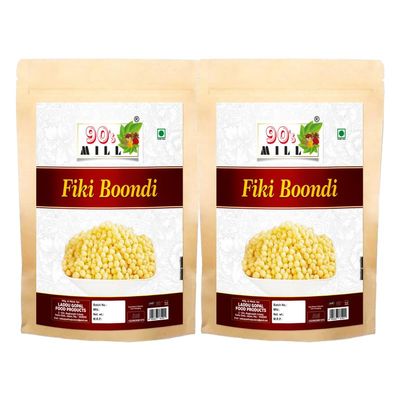 90's MILL Fiki Boondi | Raita Boondi Snacks | Plain Boondi Nugrey Crunchy Snacks | Rajasthani Boondi | Sada Plain Yellow Boondi | Fresh Bundi yogurt/Curd Buttermilk bundi-420g*2Pack