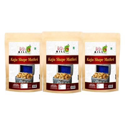 90's MILL Bhachau Kutch Special Homemade Masala Kaju Mathri Namkeen Snack Crsipy & Crunchy | Refined flour Kaju Puri Mathris Ready to eat Healthy Tea Time Snack | Made In Groundnut oil-280g*3Pack