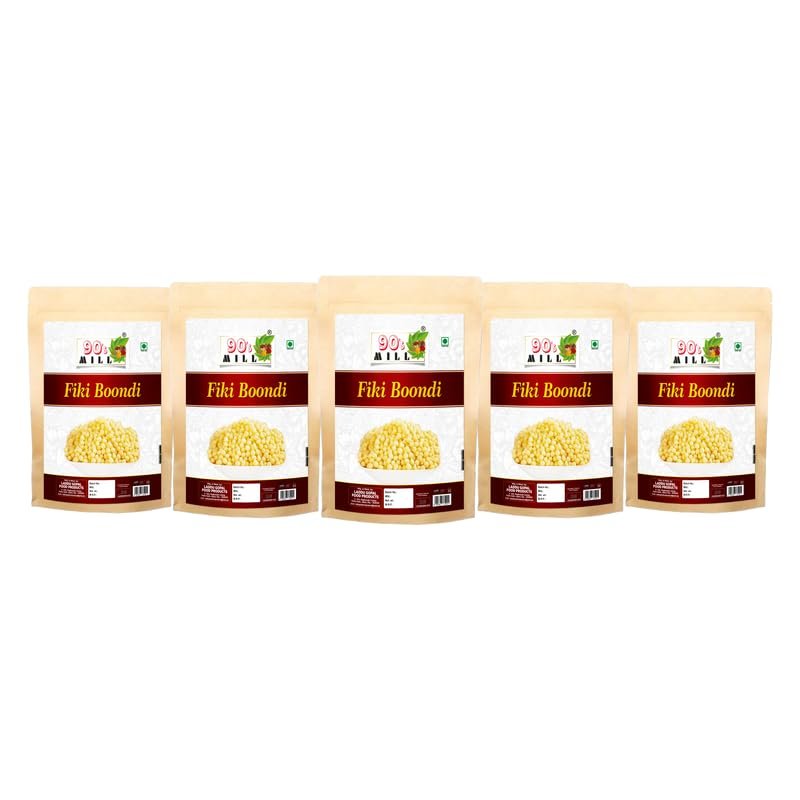 90's MILL Aslee Marwadi Boondi | Fiki Boondi For Raita | Plain Boondi Snacks Bundi Munchy Crunchy Snacks | Organic Sada Boondi for Raita Dahi Bhalla/Dahi Papdi Chaat Nukti-1Kg*5Pack