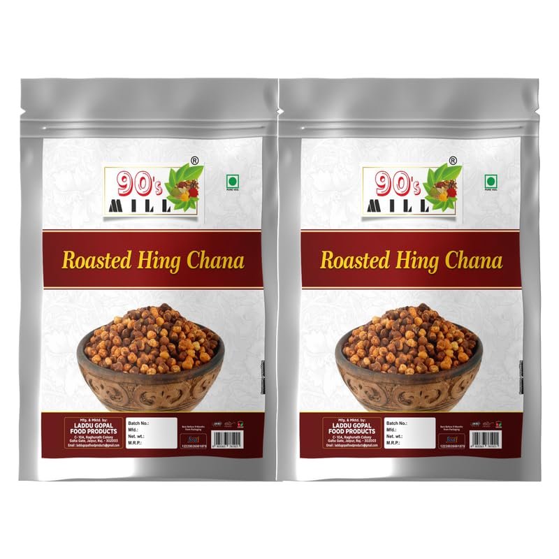 90's MILL Bhuna Chana with Hing & Cumin | Roasted Masala Chana | Guilt Free & Healthy Snack | Sand Roasted & Low Fat Oil Free Ready to Eat Tasty Lightly Spicy Low GI Namkeen Snack-1Kg*2Pack