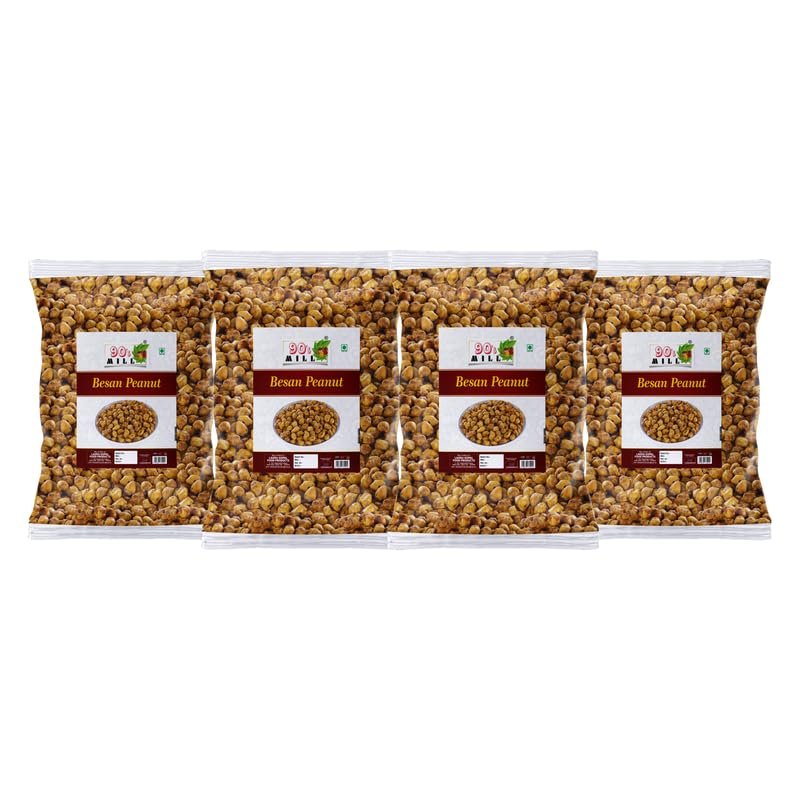 90's MILL Besan Java Nuts Ready to Eat Nut Cracker Namkeen Tasty Peanuts with Masala Coated | Crispy Peanuts Moongfali Daane | Chemical Free Spicy Healthy Indian Snacks-850g*4Pack