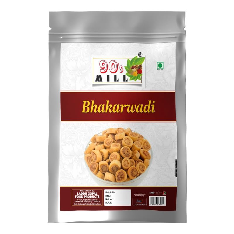 90's MILL All Natural Baked Bhakarwadi Crunchy, Light and Flavourful | Mouth-watering Button Bhakarwadi Snack | Mini Bhakarwadi Festival Season Diwali Rakhi Snack and Namkeen Savoury Snack-850g*1Pack