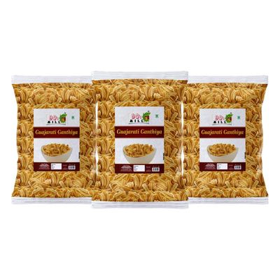 90's MILL Bhavnagar Classic Makhania Farsan | Makhania Gathiya Gathia Farsaan Namkeen Snack | Healthy Namken farshan namkeen Savoury Snack Chai Coffee Tea Party Namkin Snack-280g*3Pack